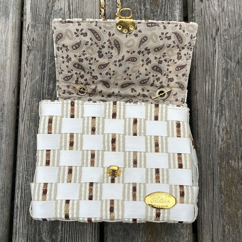 Vintage Italian CREAZIONI ALMA Gold Woven Straw Handbag Purse Bag Crossbody - Picture 8 of 10